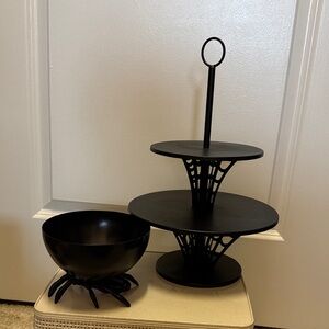 Black Halloween Tiered Stand and Bowl Set
